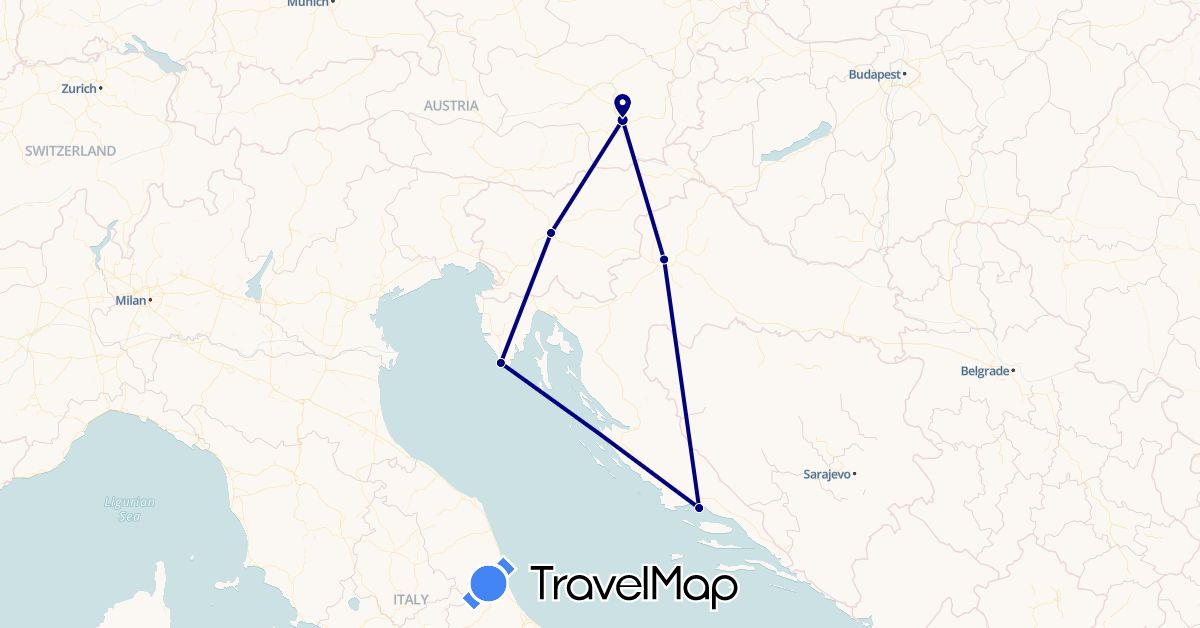 TravelMap itinerary: driving in Austria, Croatia, Slovenia (Europe)